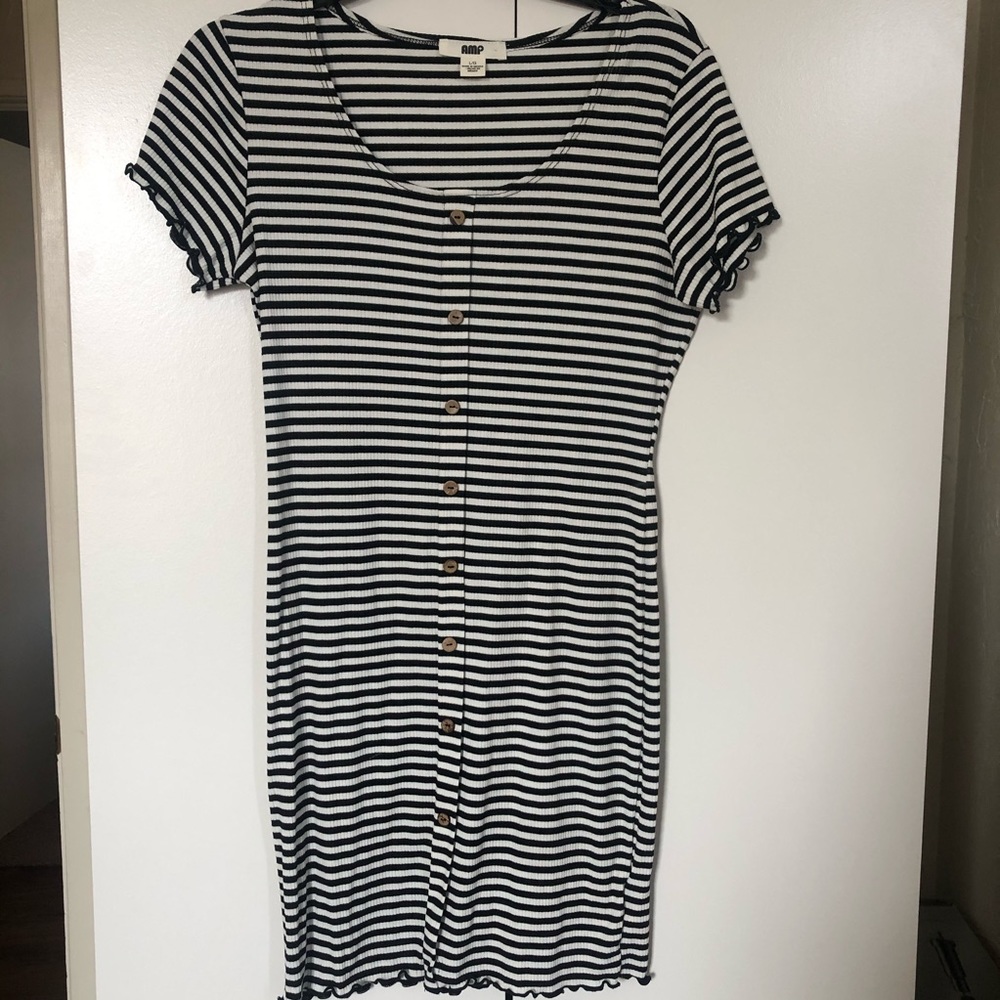 Black and white striped button dress size large